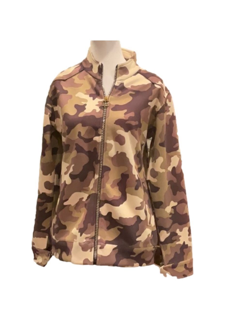 Pink Satin XL brown/cream super soft jersey camouflage shacket with full zip